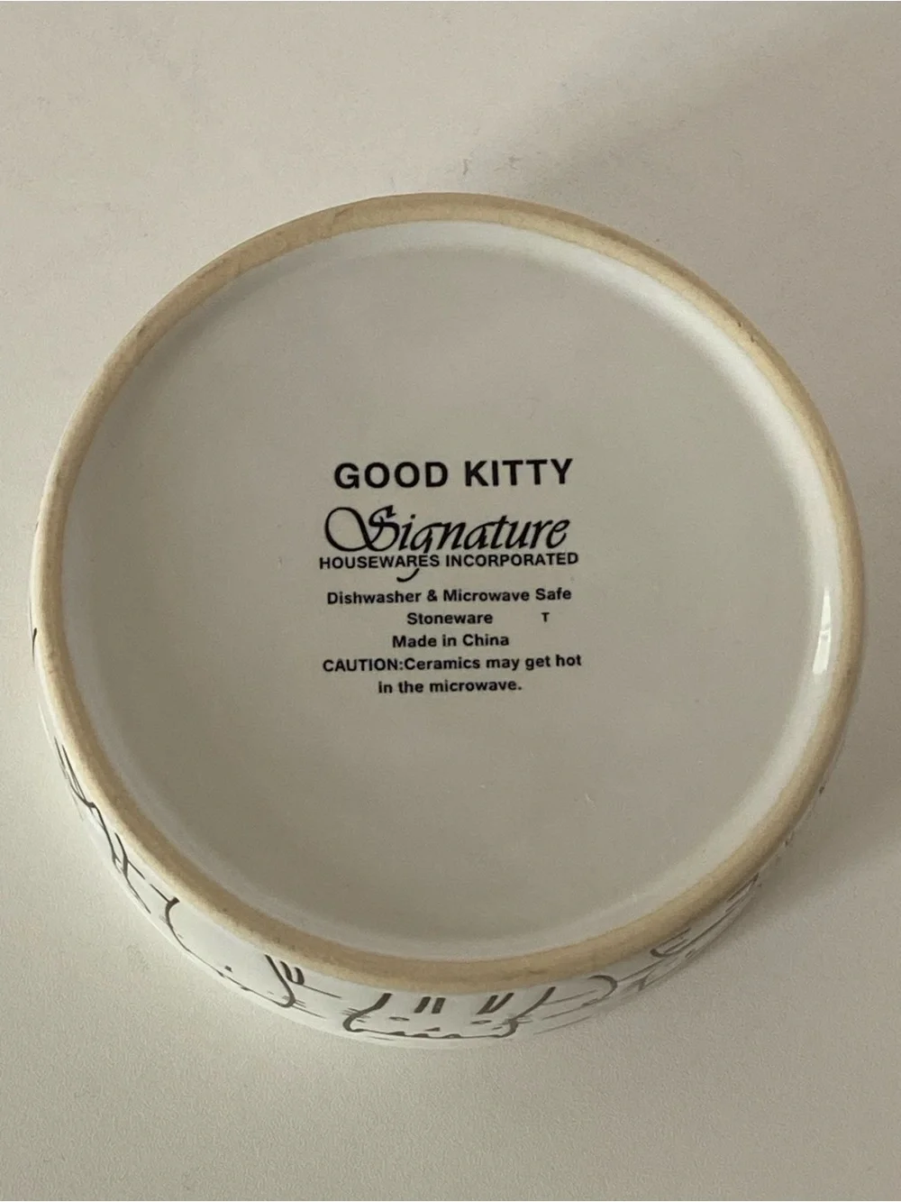 Cat Bowl Food Water Good Kitty White Ceramic 4.5” Embossed Cats All Around EUC